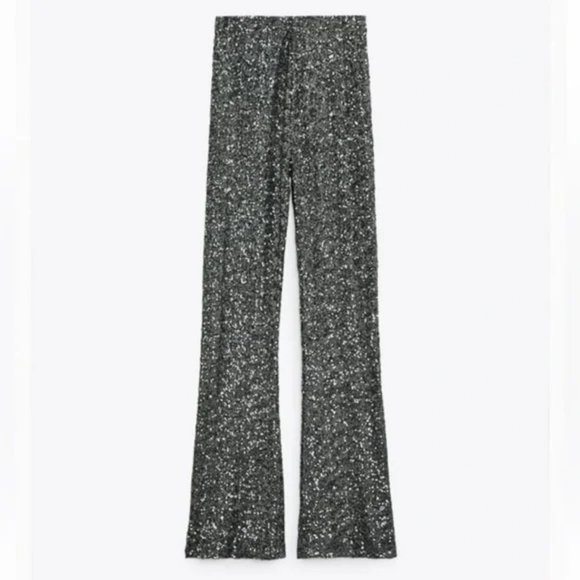 ZARA FLARED SEQUIN LEGGINGS - Picture 4 of 13